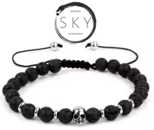 Bratara Skull Lava Stone- SKY Gemstones